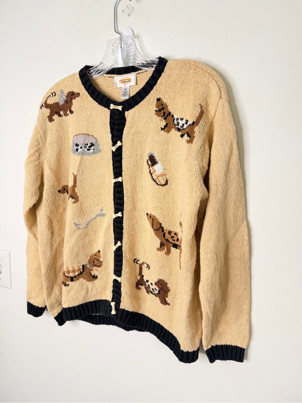 Talbots Vintage Animal Motif Knit Cardigan Novelty Bone Toggle sweater - Picture 2 of 7